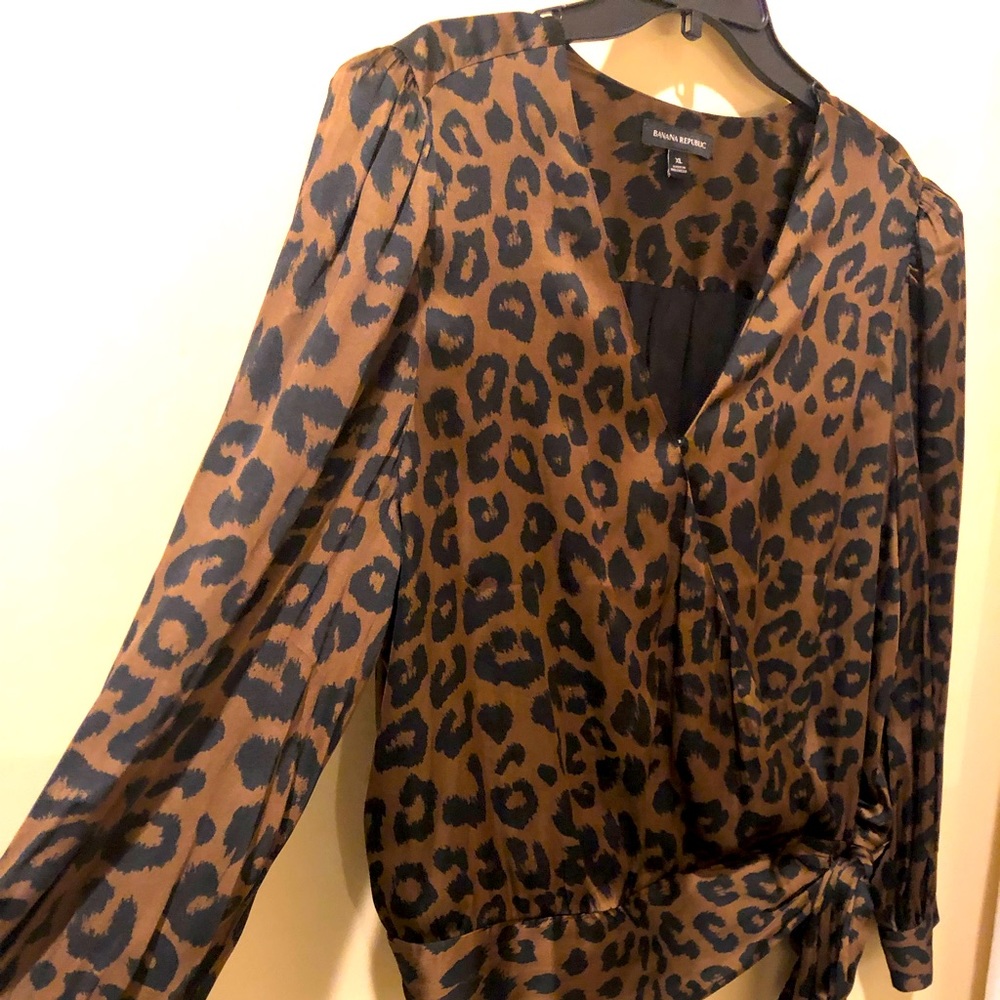 Leopard Print Silk Waist Tie Banana Republic Blouse
